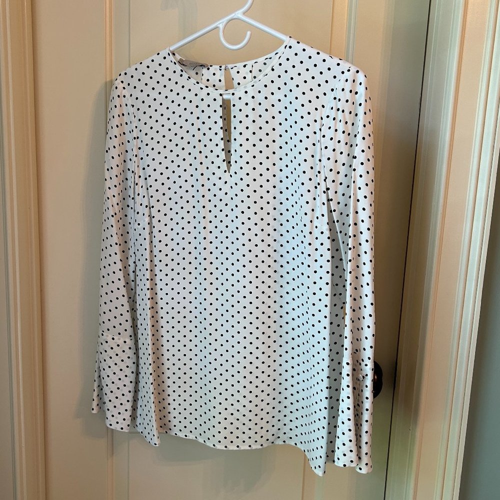 Hobbs Long Sleeve Cream/Black polka dot top